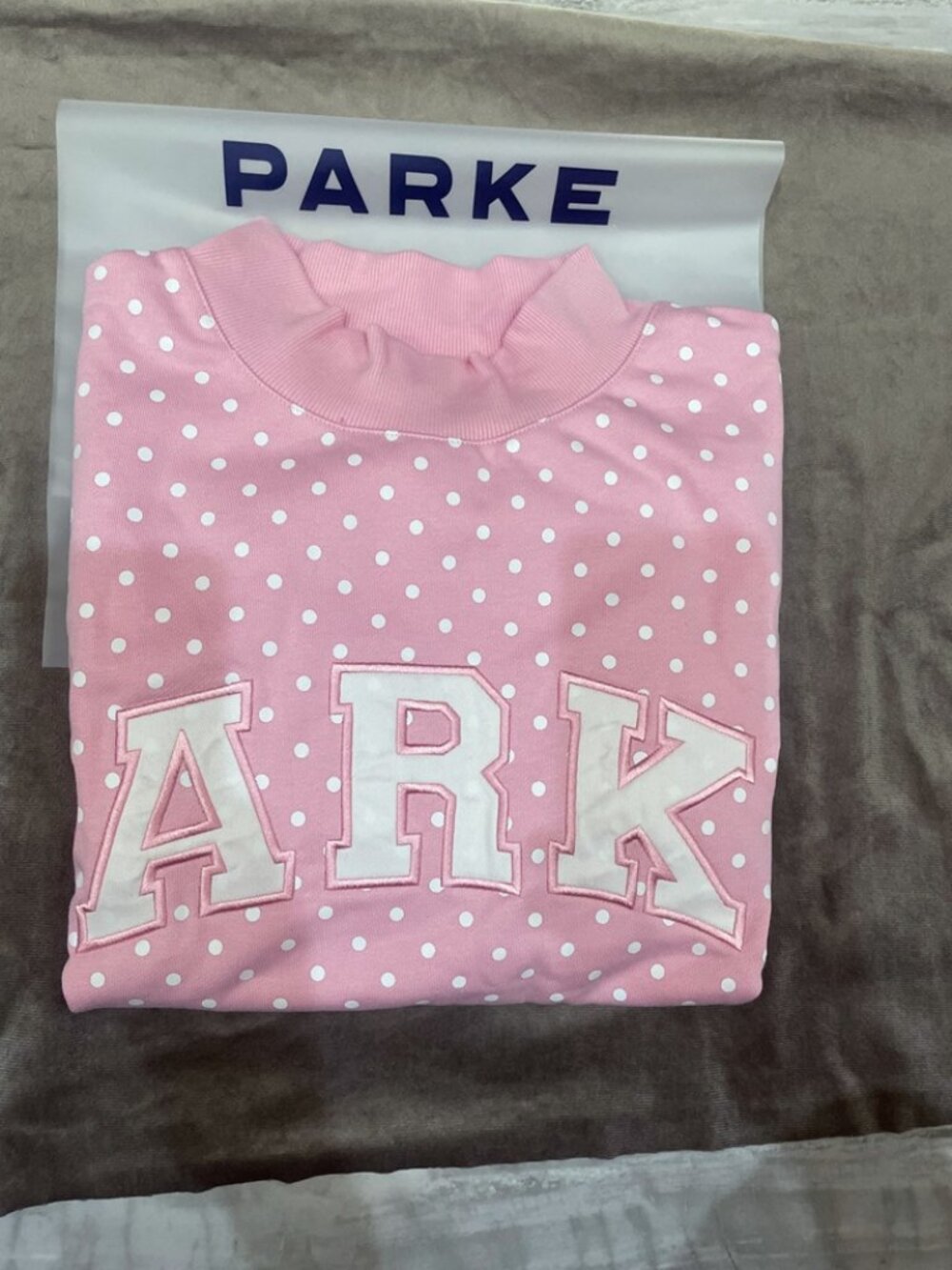 Parke Cute Pink Polka‑Dot Mock Neck Pullover Sweatshirt Casual Preppy